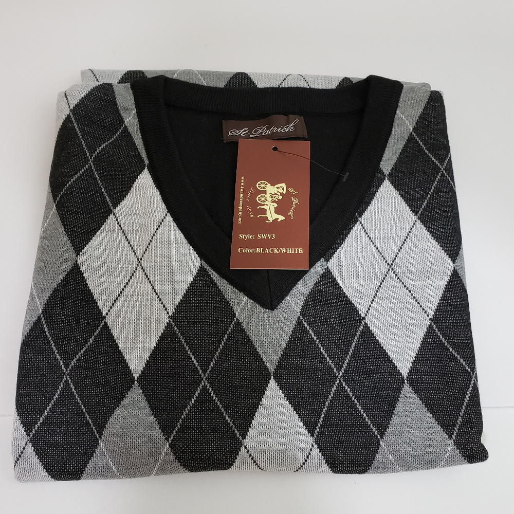 2X Mens V Neck Black Argyle Sweater Vest 2XL XXL - Picture 1 of 5